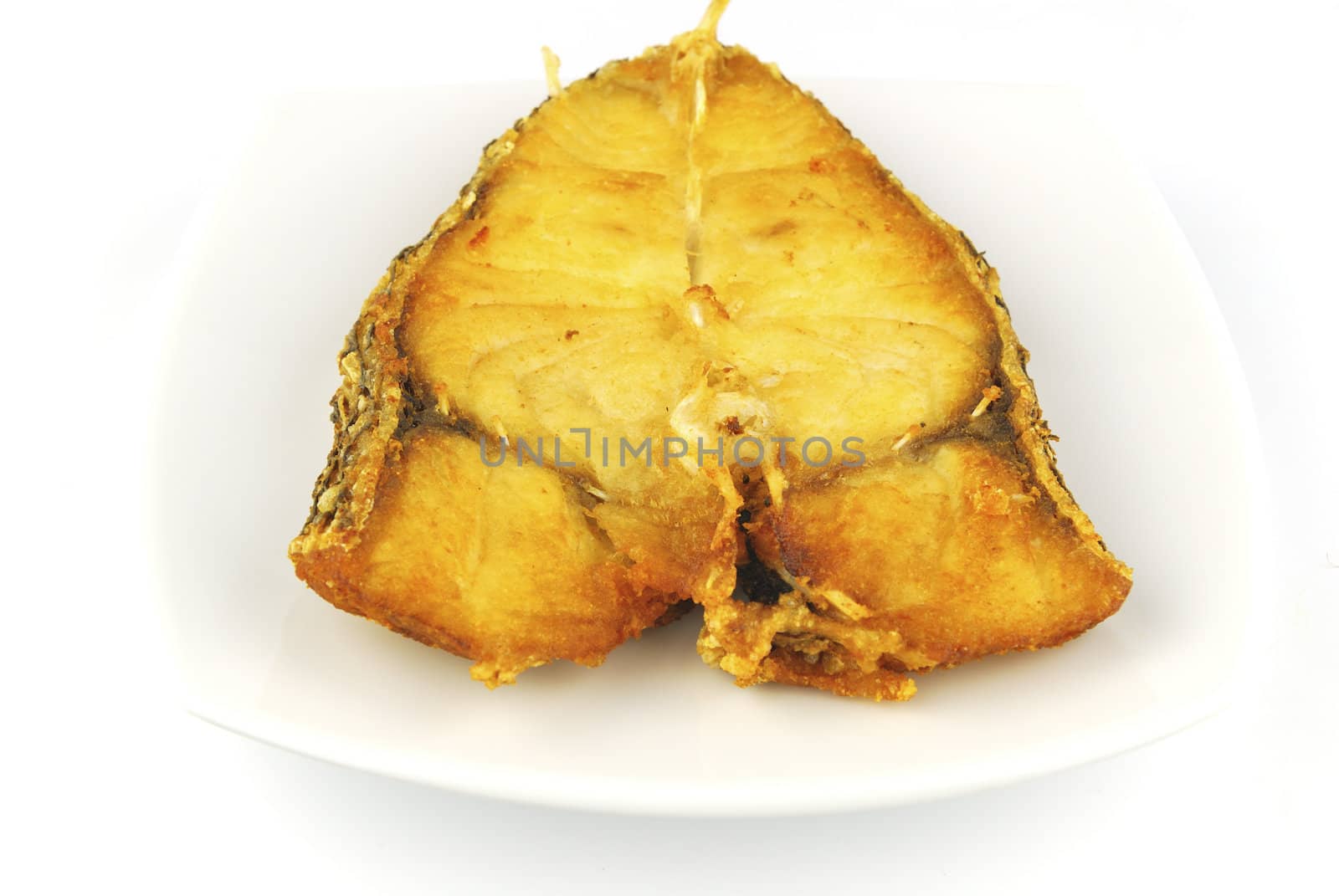 Deep fried fish on white background