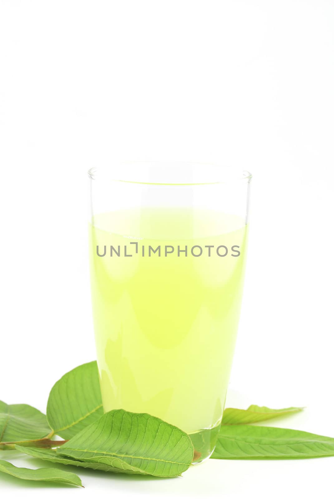 Guava and guava juice (tropical fruit) on white background
