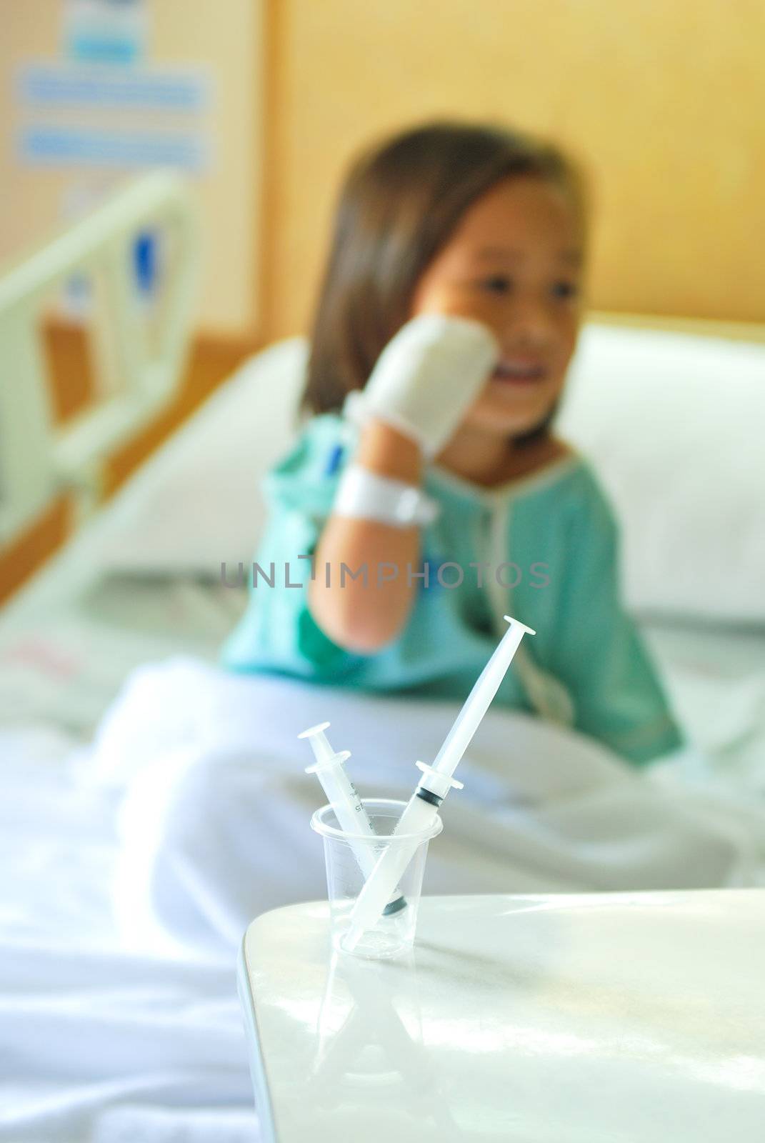 Sick little girl in hospital bed by teen00000