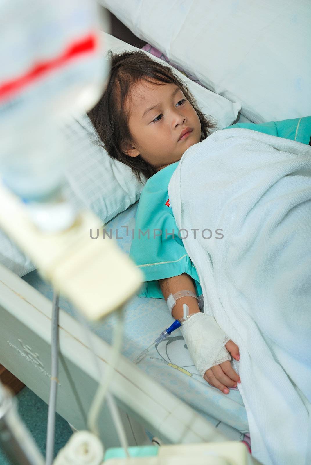 Sick little girl in hospital bed by teen00000