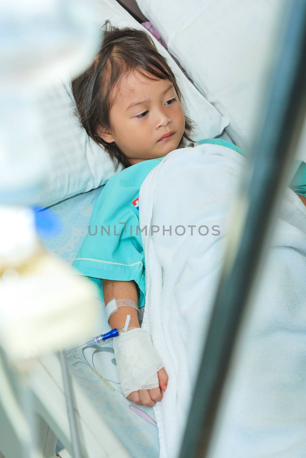 Sick little girl in hospital bed by teen00000