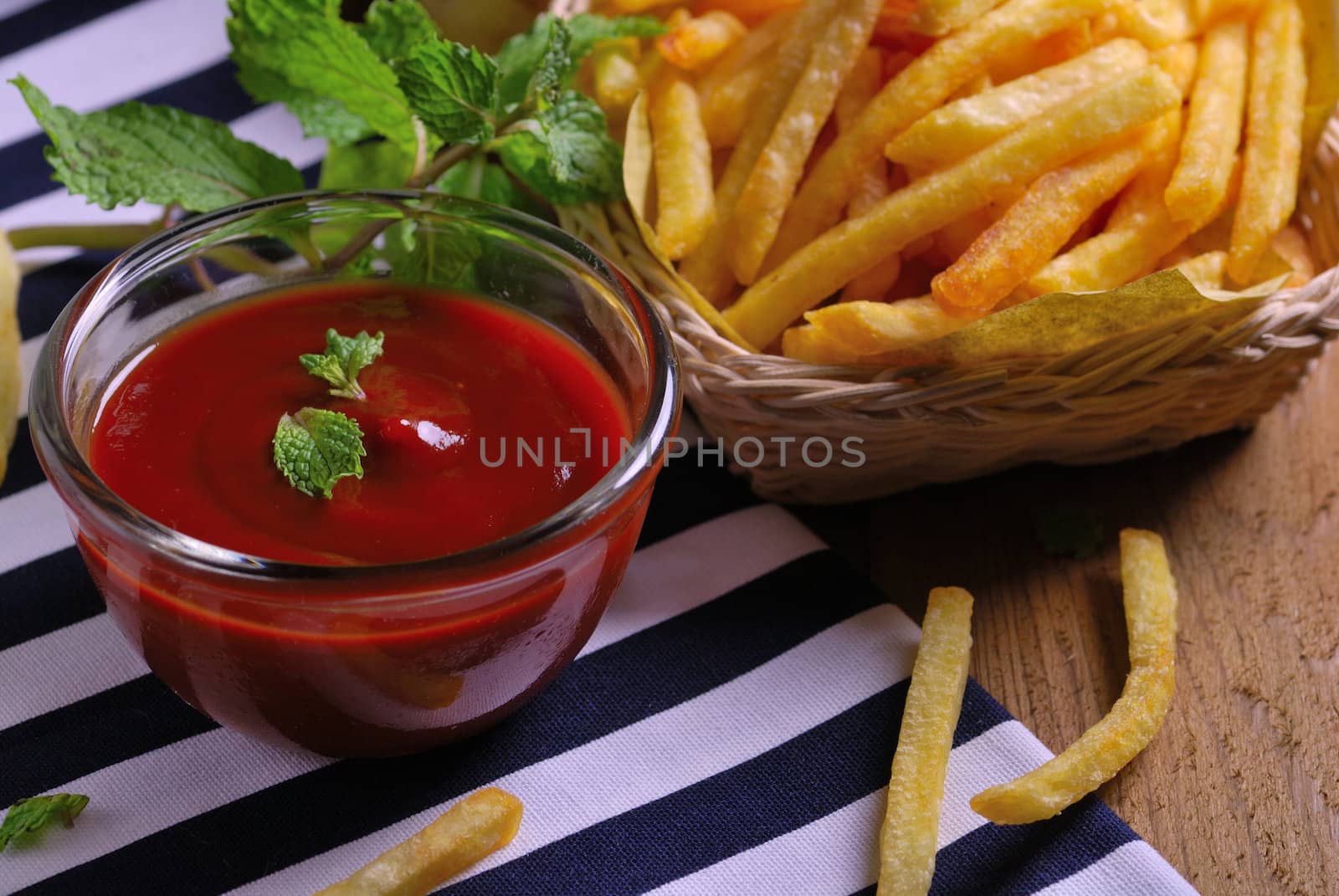 Traditional French fries with ketchup