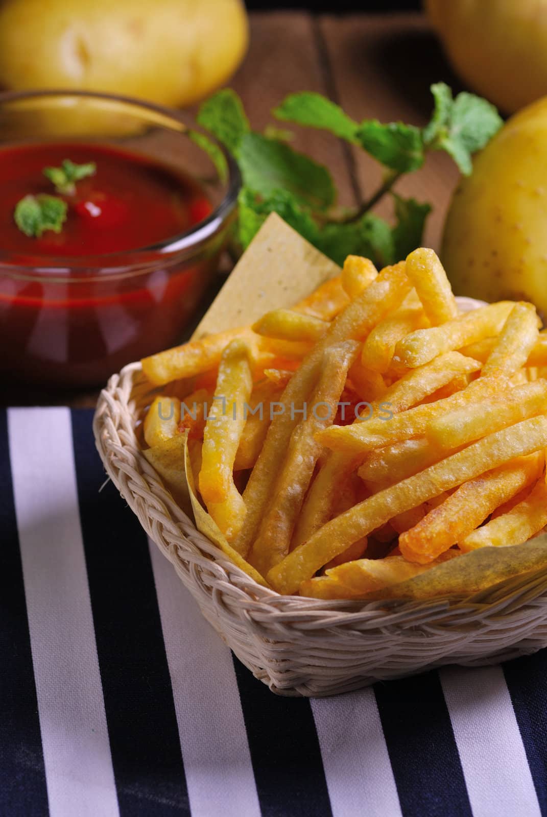 Traditional French fries with ketchup