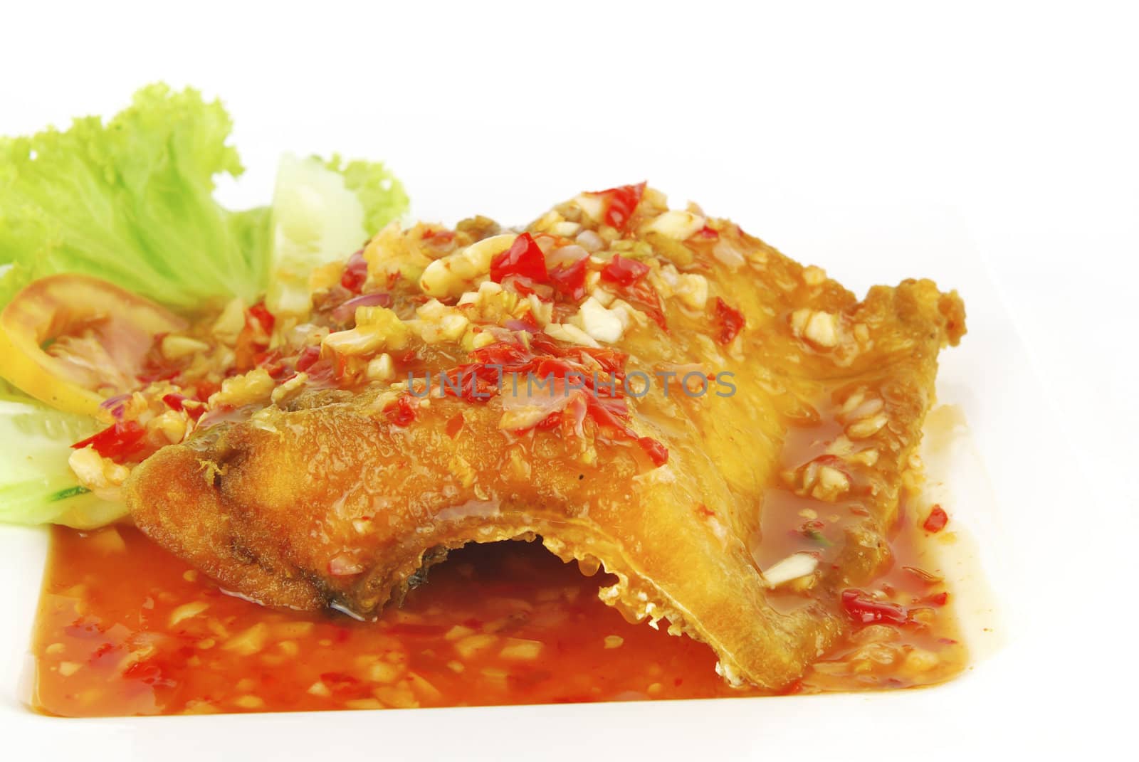 Deep fried fish meat with sweet and sour chili sauce