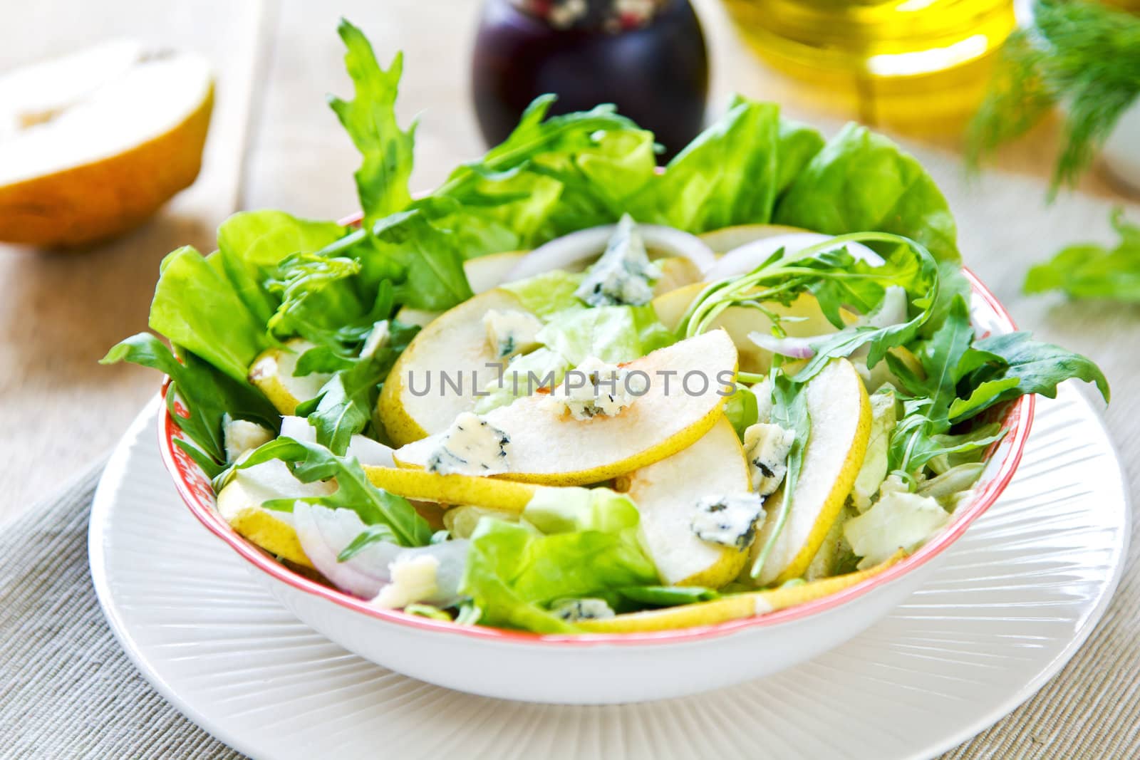 Pear with Blue cheese and Rocket salad by vanillaechoes