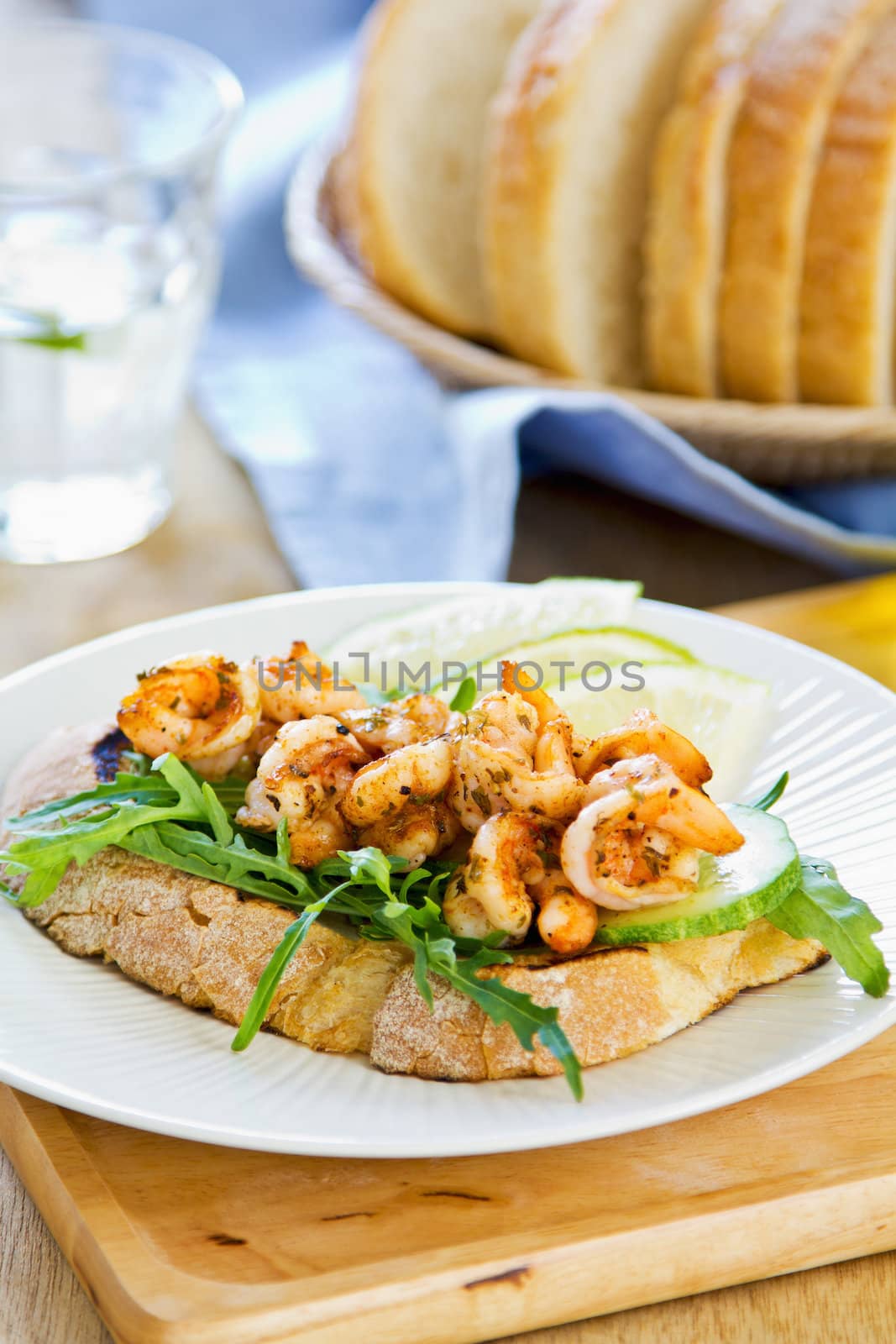 Grilled prawn with herbs and rocket sandwich