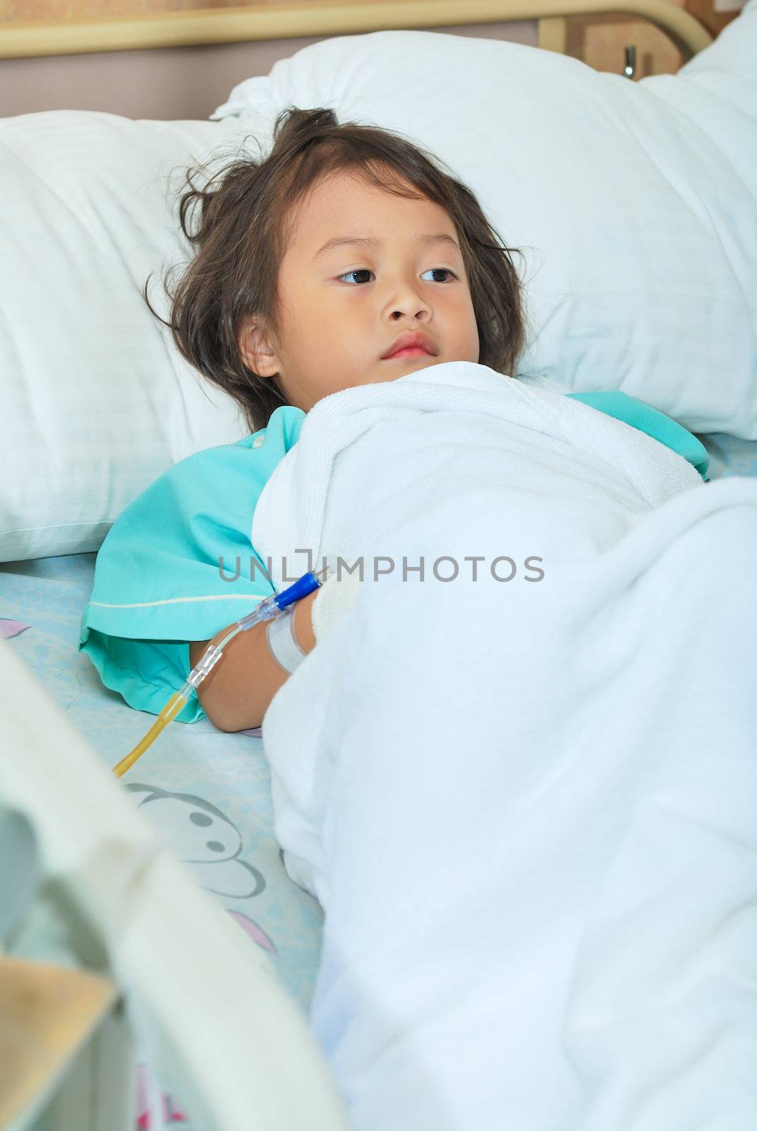 Sick little girl in hospital bed by teen00000