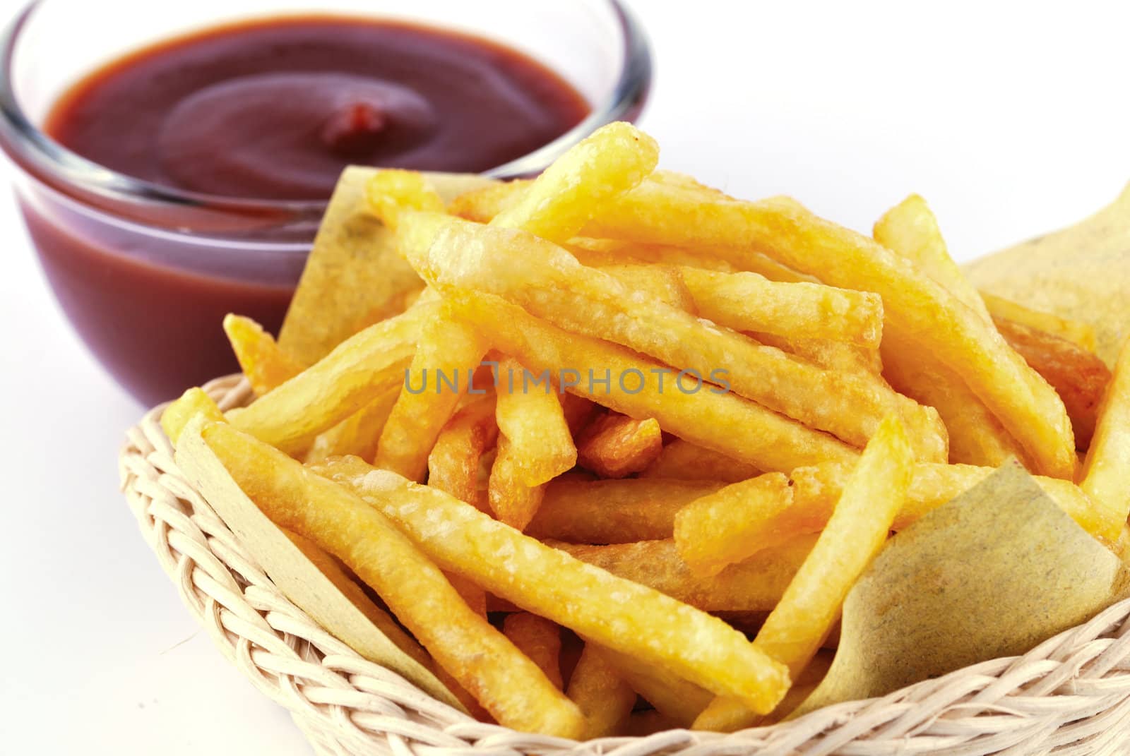 Traditional French fries with ketchup