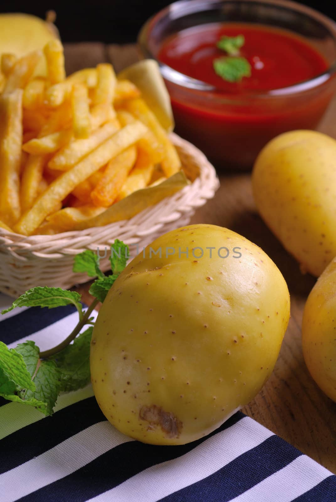 Traditional French fries with ketchup