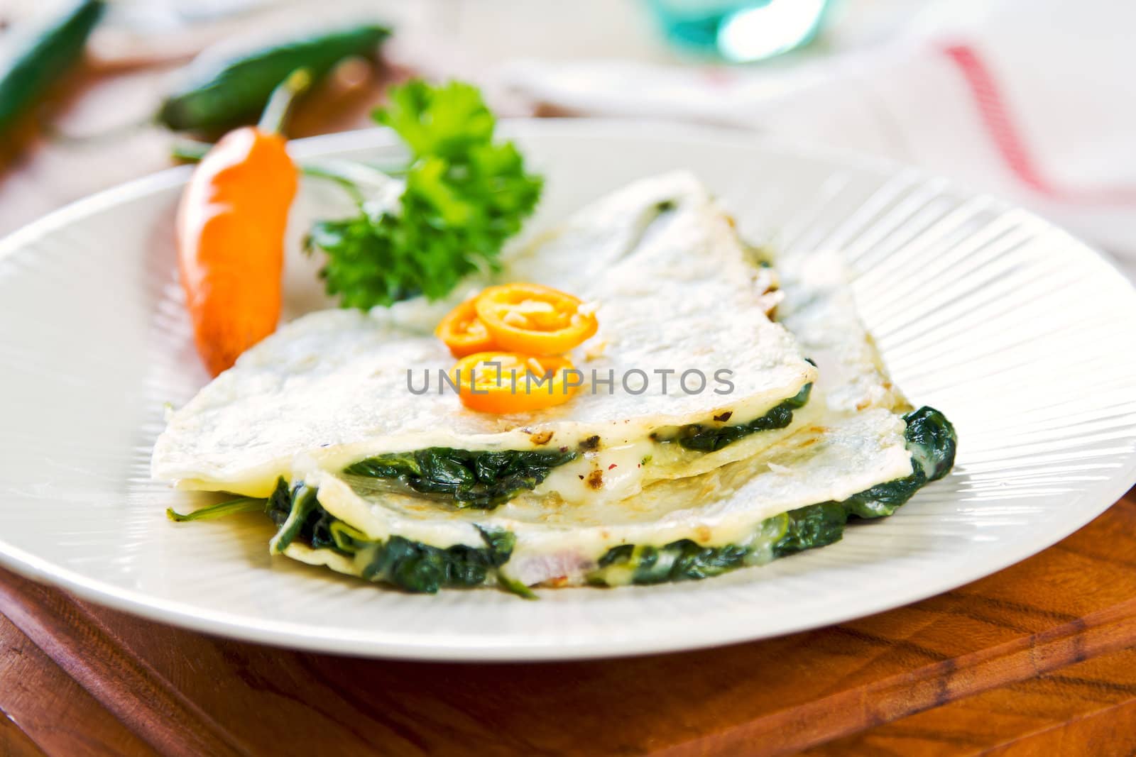 Spinach and cheese Quesadilla by vanillaechoes