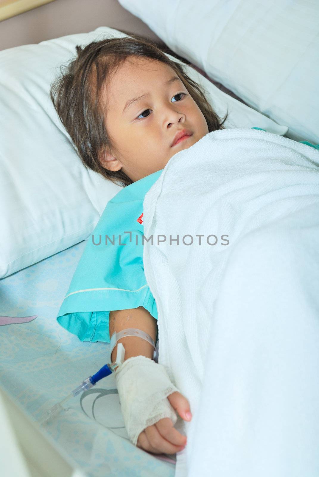 Sick little girl in hospital bed by teen00000