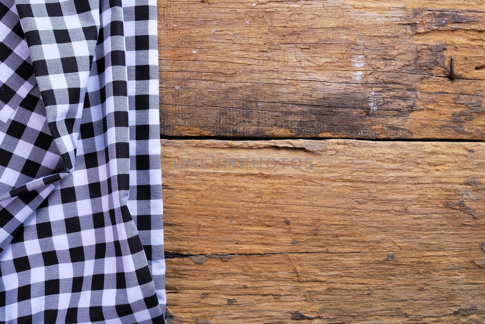 the background made from checkered napkin on old wooden table by teen00000