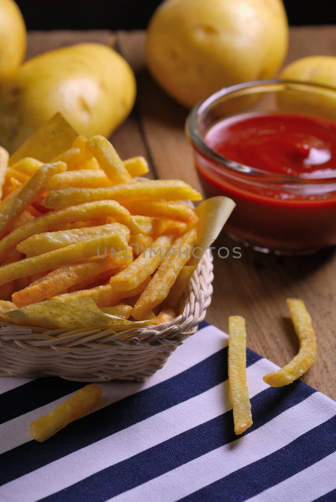 Traditional French fries with ketchup