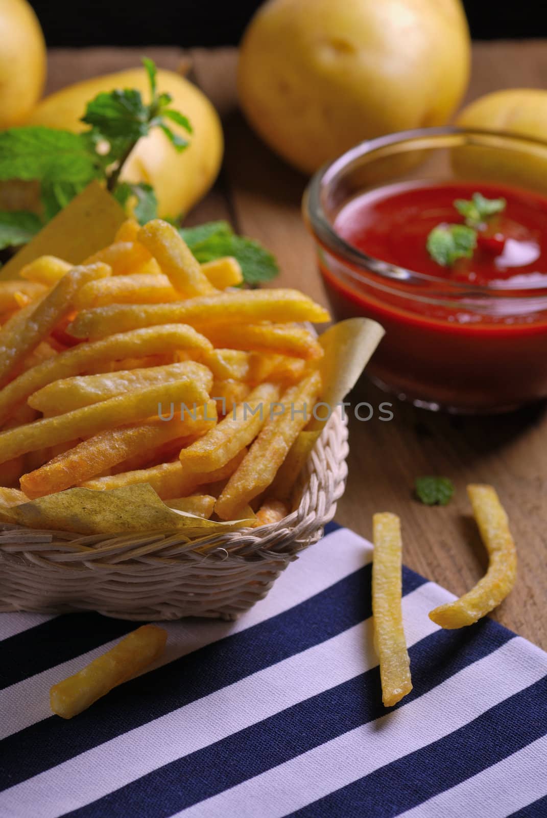 Traditional French fries with ketchup