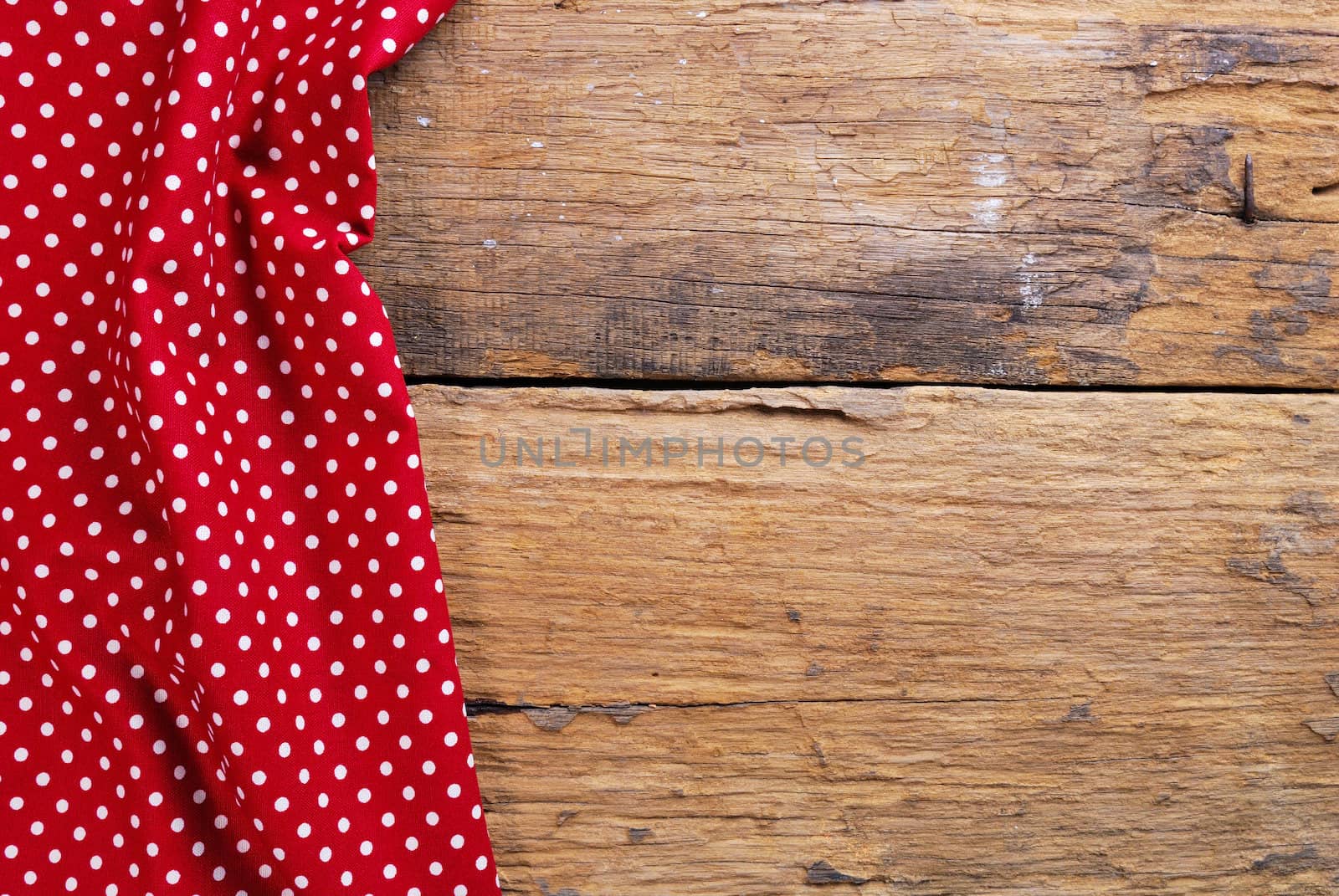 the background made from checkered napkin on old wooden table by teen00000