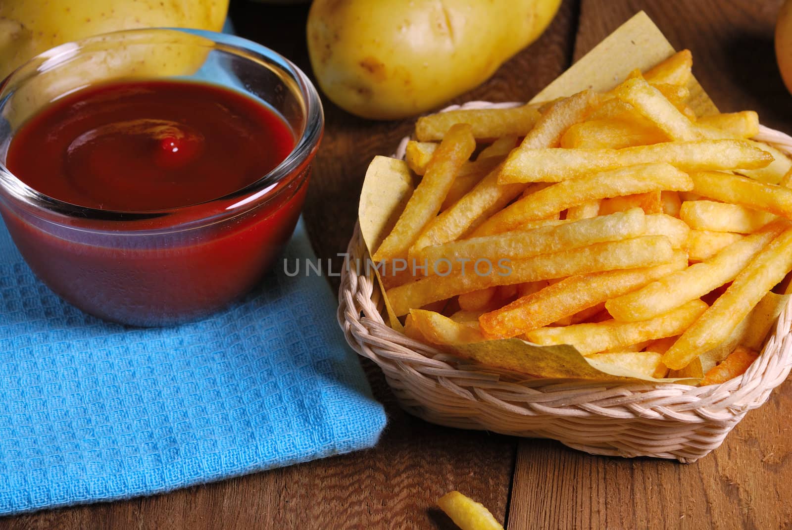 Traditional French fries with ketchup