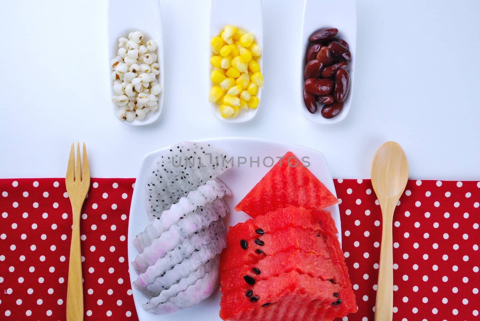 pieces of refreshing watermelon and dragon fruit