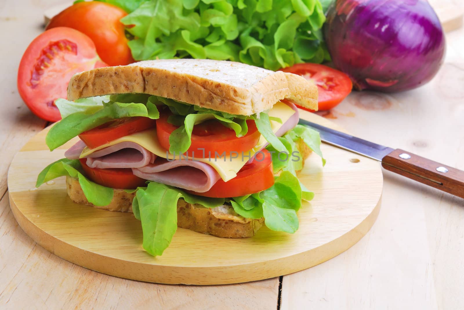 Club Sandwich with Cheese,  Tomato and ham.