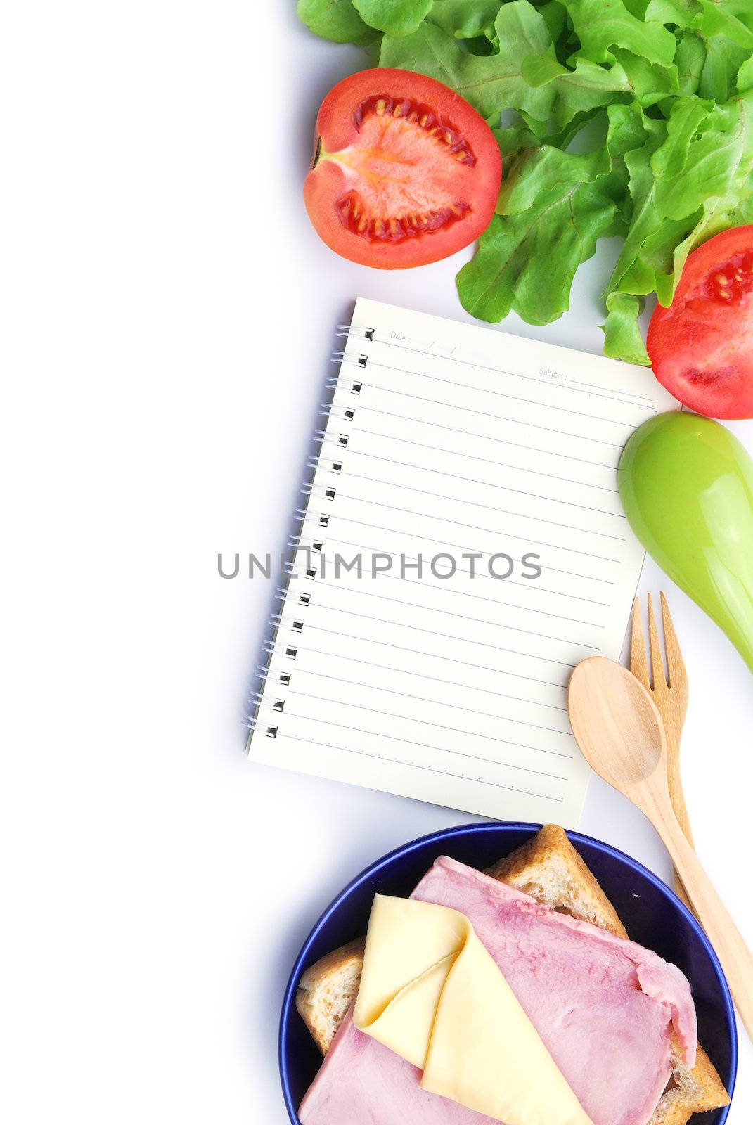 Recipe book ,ham ,cheese ,tomato and vegetable