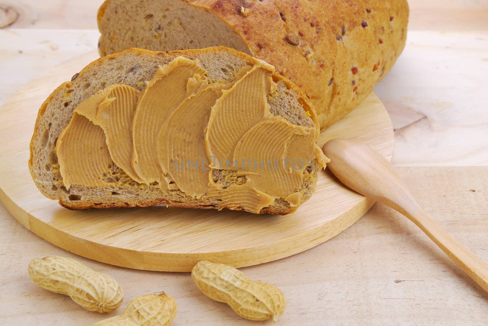 Peanut butter and whole grain , whole wheat bread