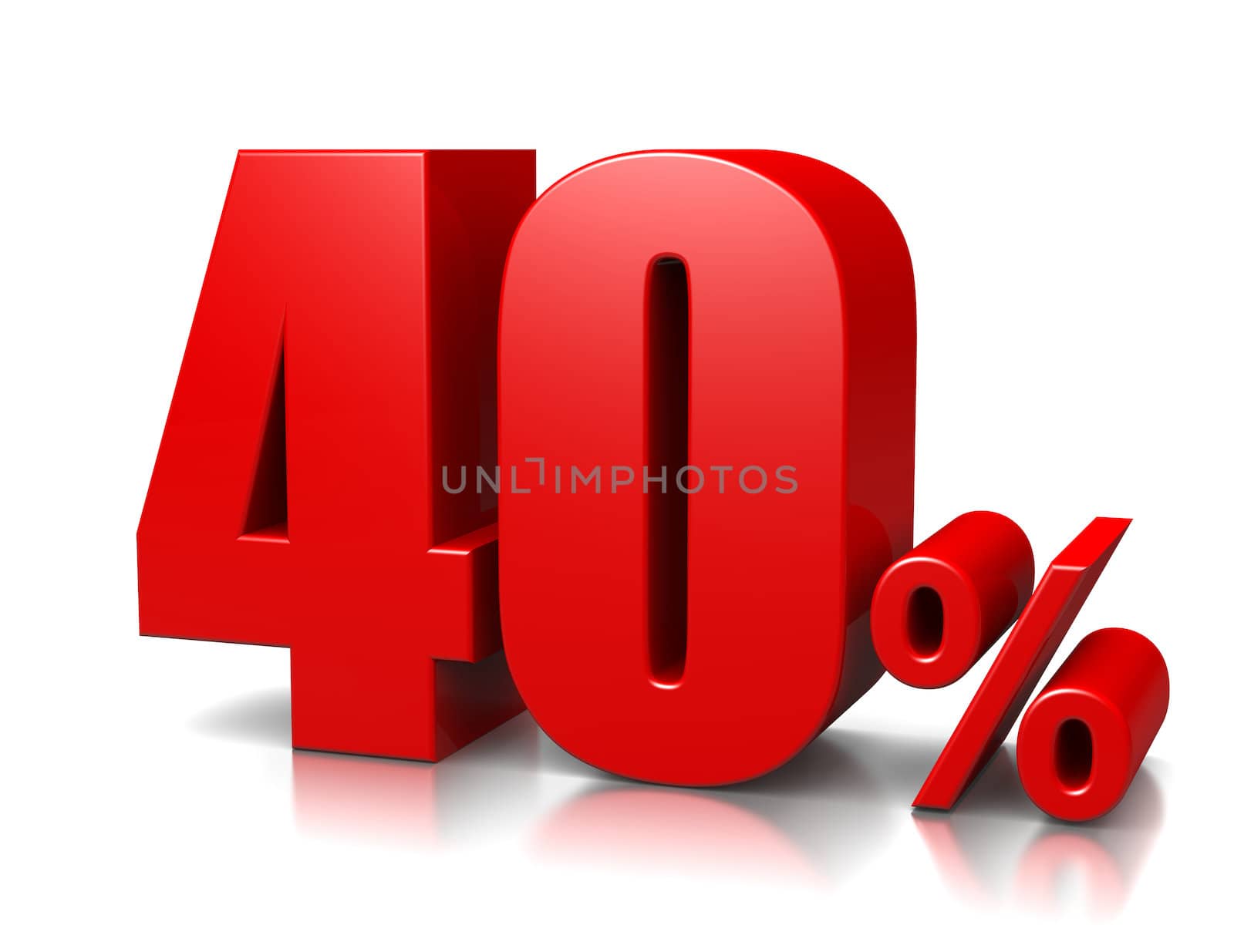 Red Forty Percent Number on White Background 3D Illustration