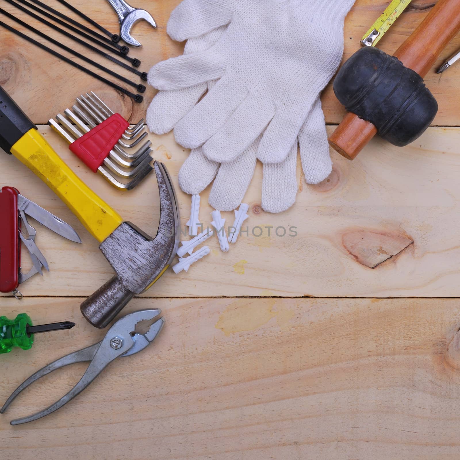 tool renovation on  wood plank table by teen00000