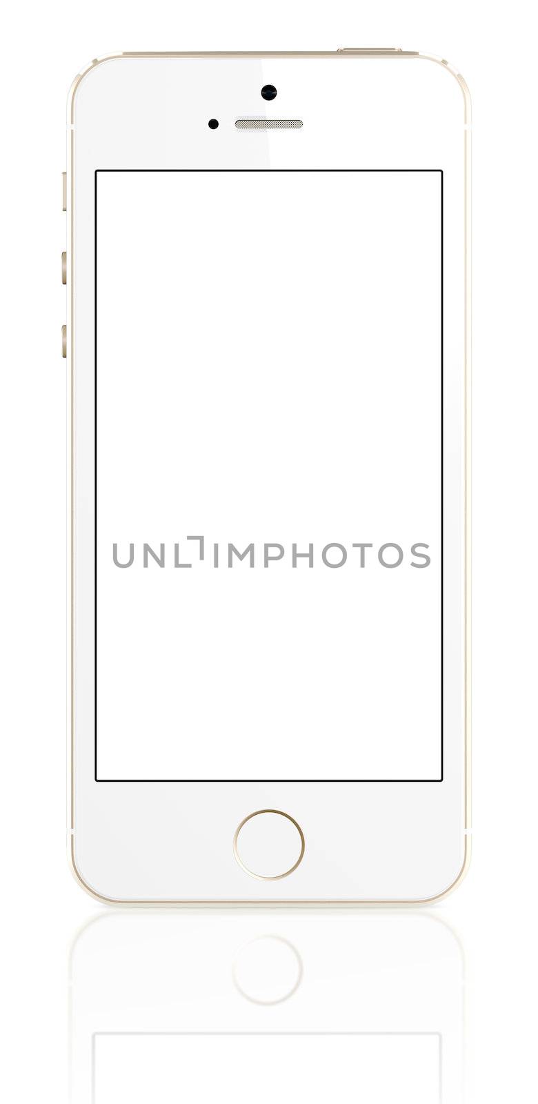 Smartphone with blank screen on white background