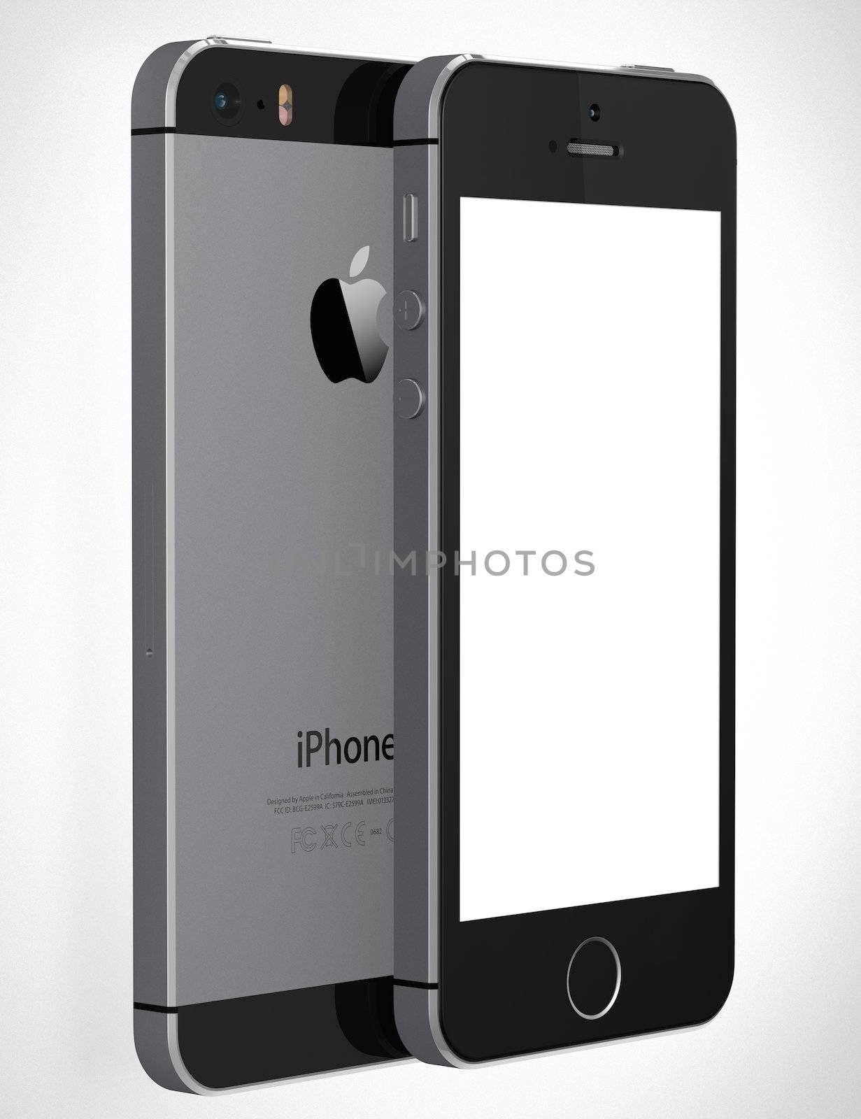 Galati, Romania - August 12, 2014:  A front view of an Apple iPhone 5s displaying a blank white screen. Some of the new features of the iPhone 5s include fingerprint recognition built into the home button, a new camera, and a 64-bit processor. Apple released the iPhone 5s on September 20, 2013.
