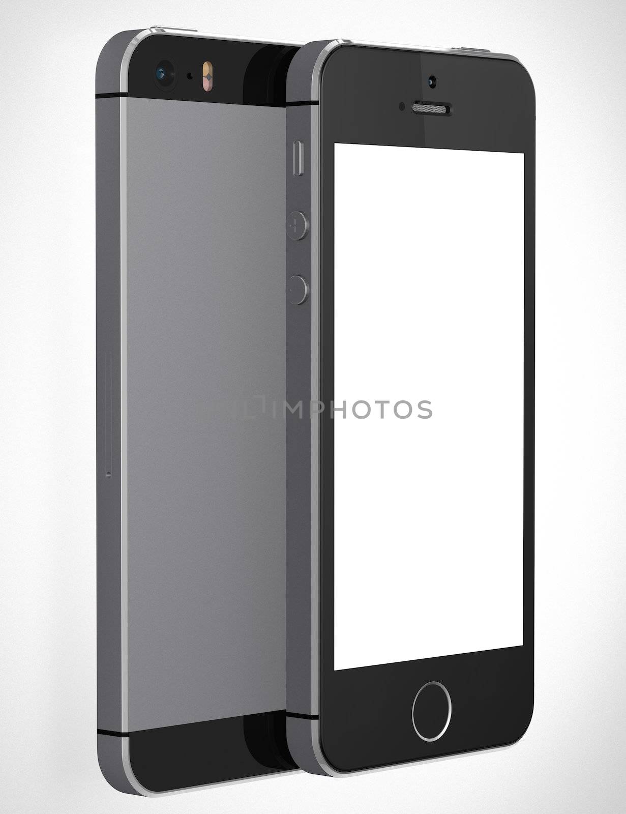 Smartphone with blank screen on white background