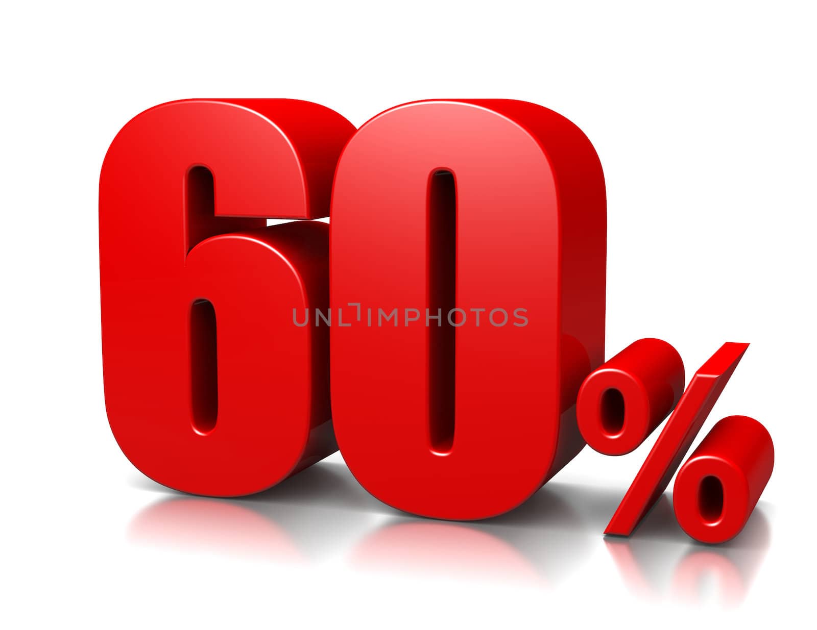 Red Sixty Percent Number on White Background 3D Illustration