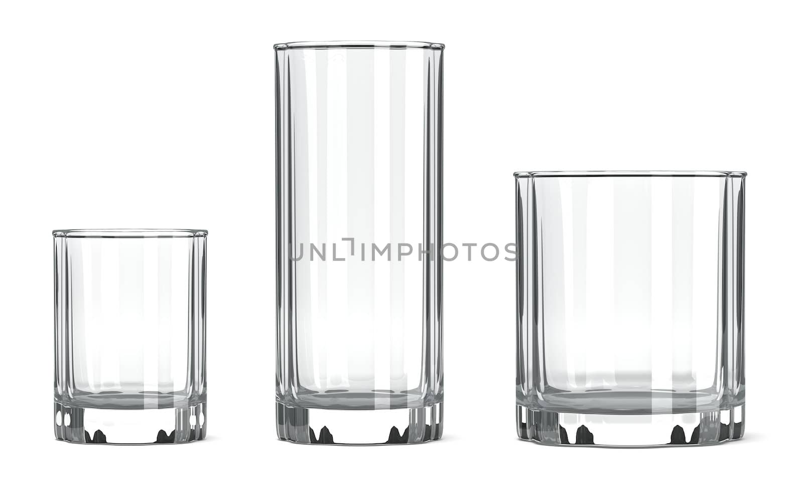 Empty Transparent Table Tumbler Glass Set on White Background