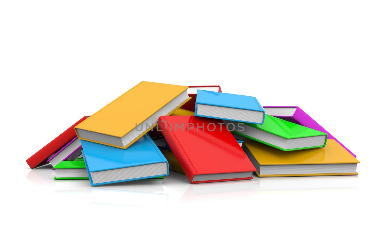 Heap of Untidy Colored Books on White Background