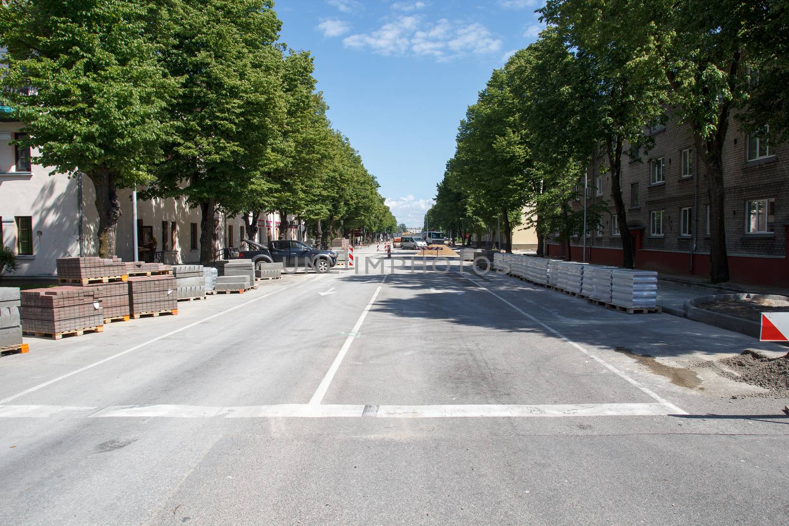 roadworks , town street repair and new sidewalks construction