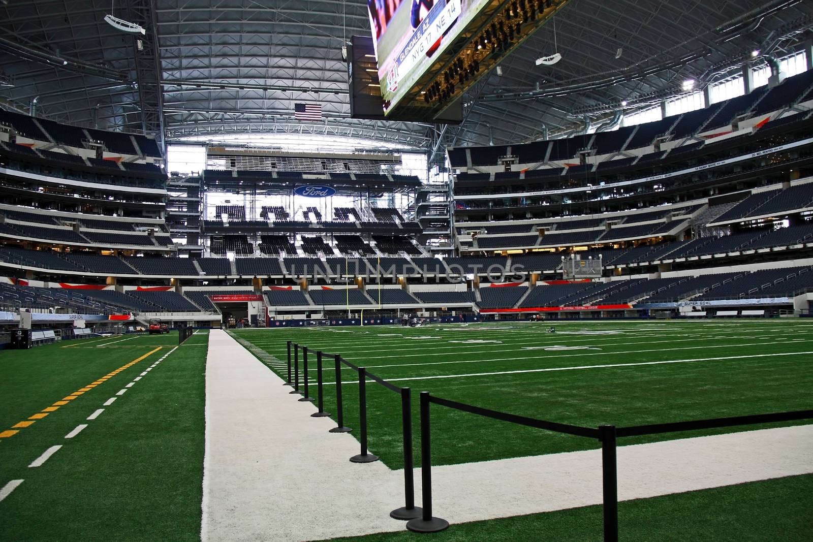 ARLINGTON - JAN 26: A view of the side line and field in Cowboys Stadium in Arlington, Texas sight of Packers Steelers Super Bowl XLV. Taken January 26, 2011 in Arlington, TX.