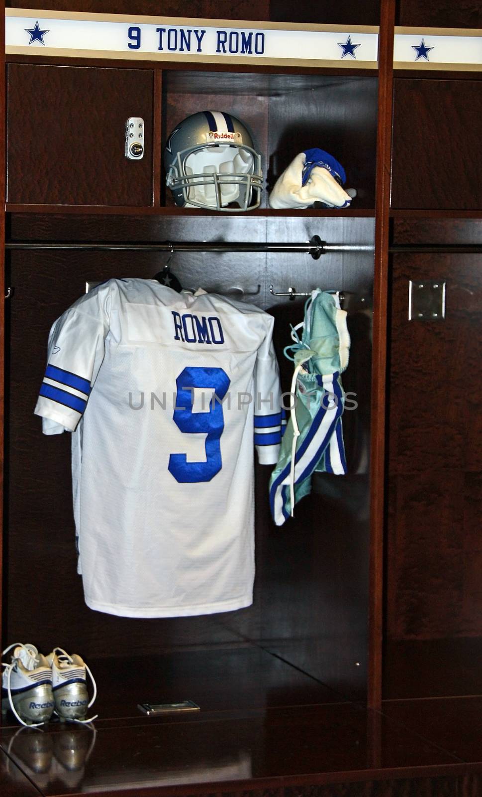 ARLINGTON - JUNE 16: Tony Romo's locker in the Dallas Cowboys locker room in Cowboys Stadium  Arlington, Texas. Taken June 16, 2010 in Arlington, TX.