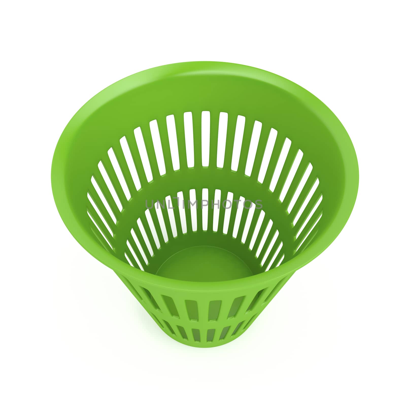 Green waste basket on white background