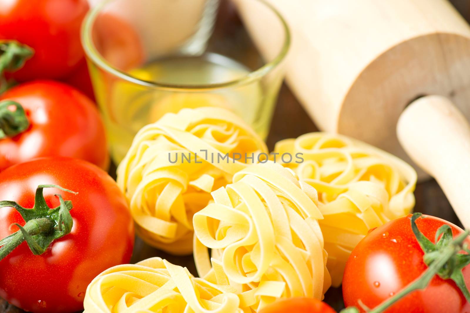 Set of ingredients for cooking healthy mediterranean dish on old wooden table