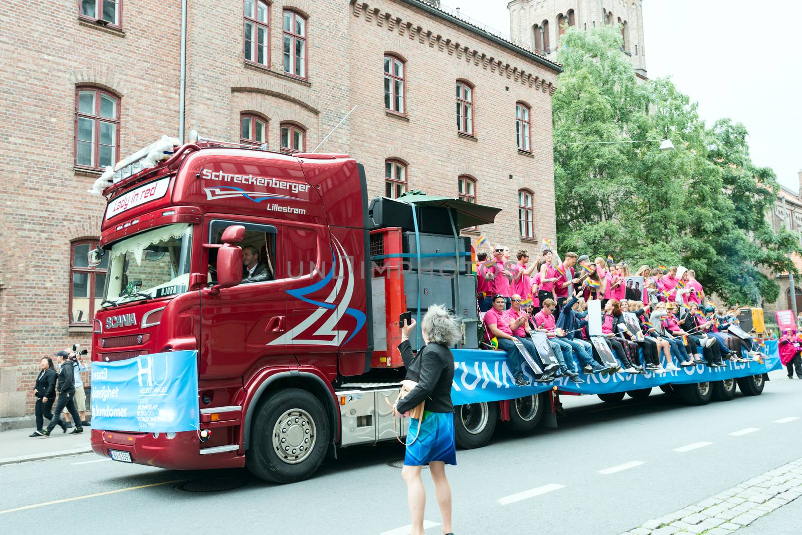 OSLO, NORWAY - JUNE 28: Europride parade in Oslo on June 28, 2014. The Parade is 3 km long.