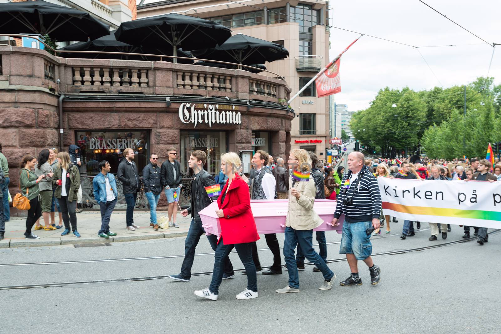 OSLO, NORWAY - JUNE 28: Europride parade in Oslo on June 28, 2014. The Parade is 3 km long.