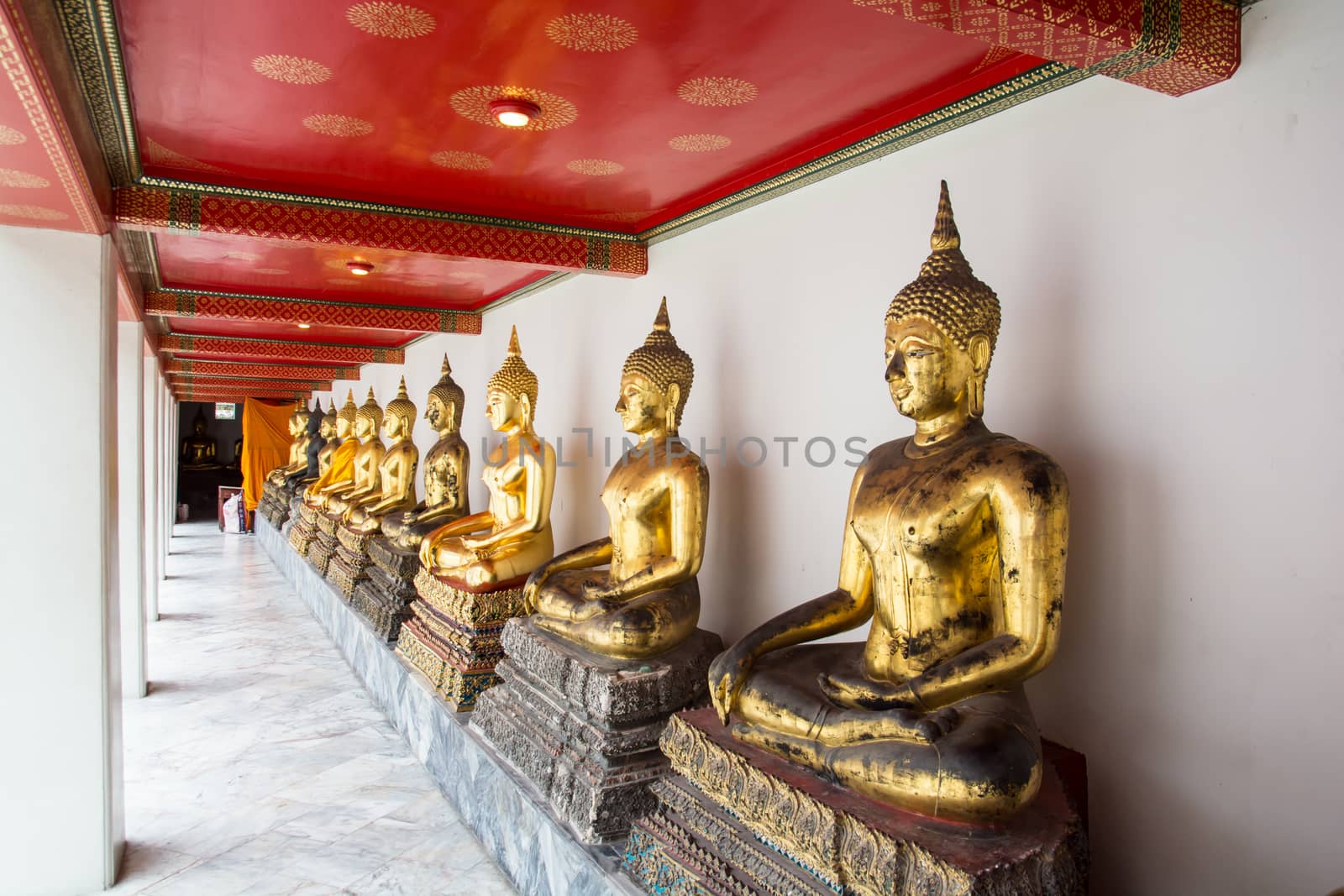 Buddha statues at the temple of Wat Bho in Bangkok, Thailand