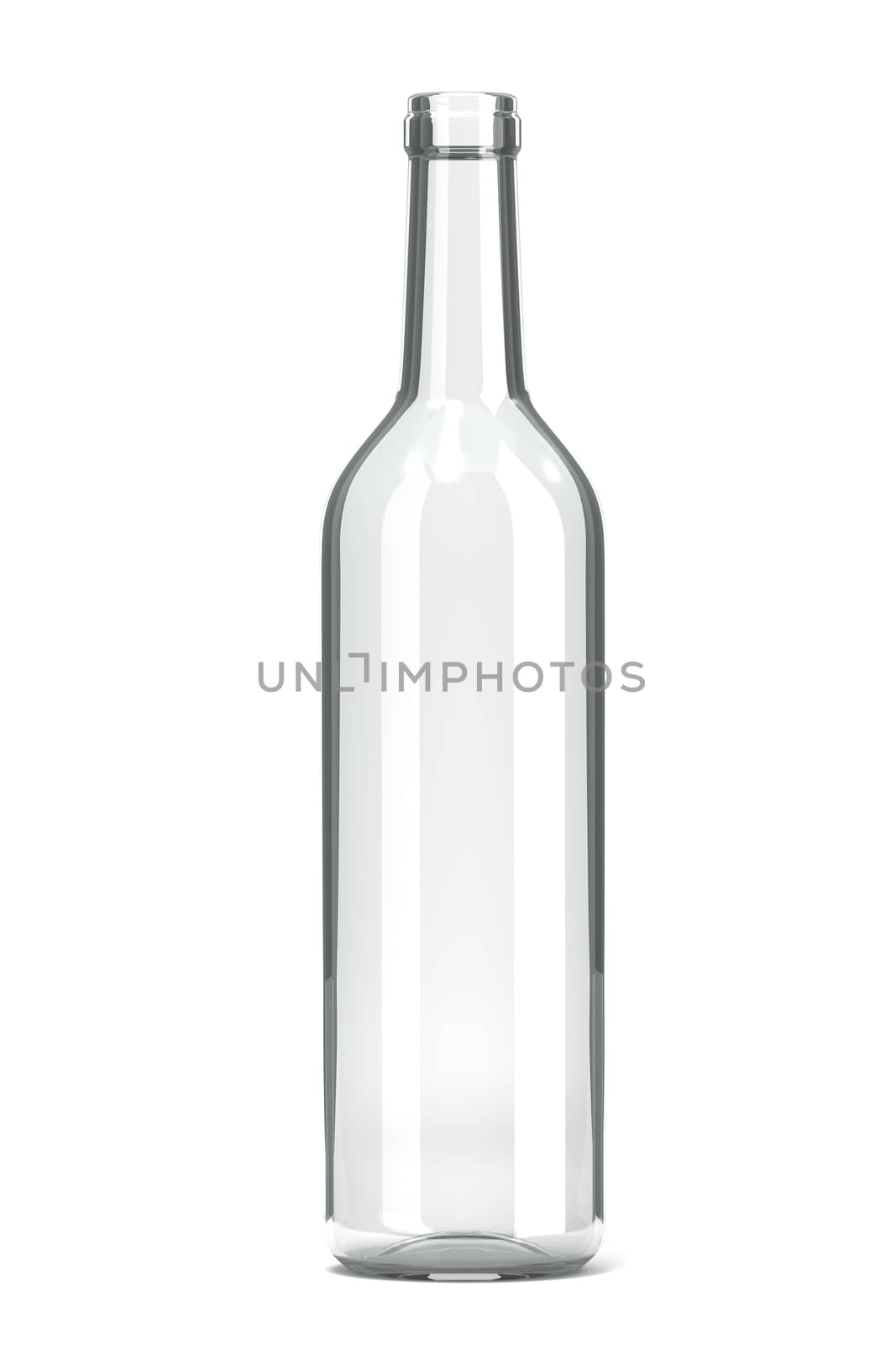Empty Single Transparent Glass Bottle on White Background