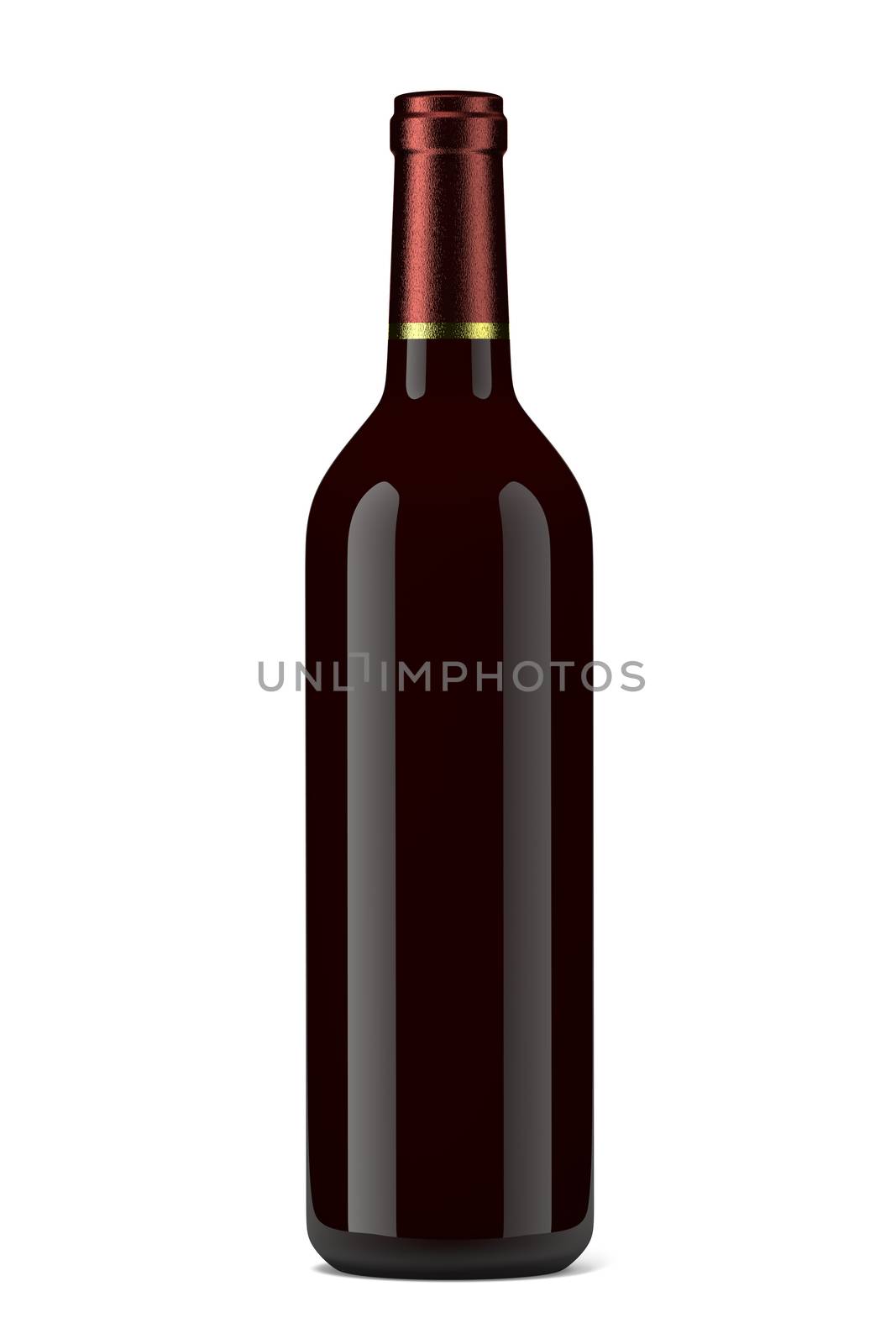 Single Glass Wine Bottle without Label on White Background