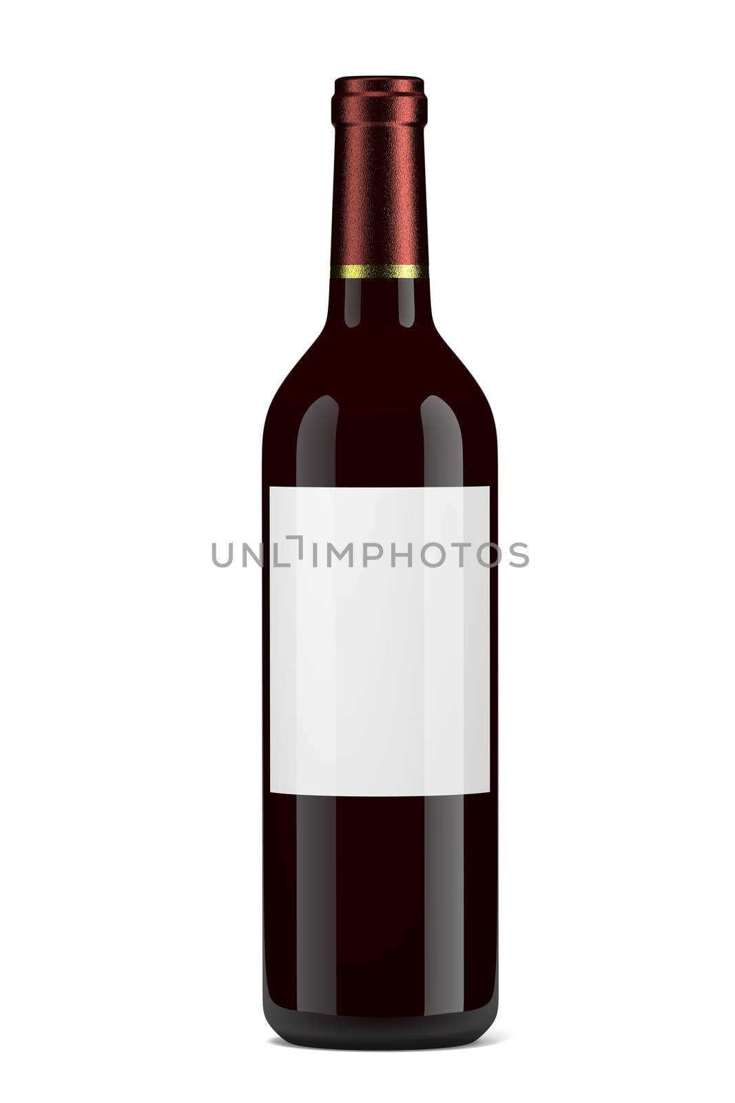 Single Glass Wine Bottle with Blank Label on White Background