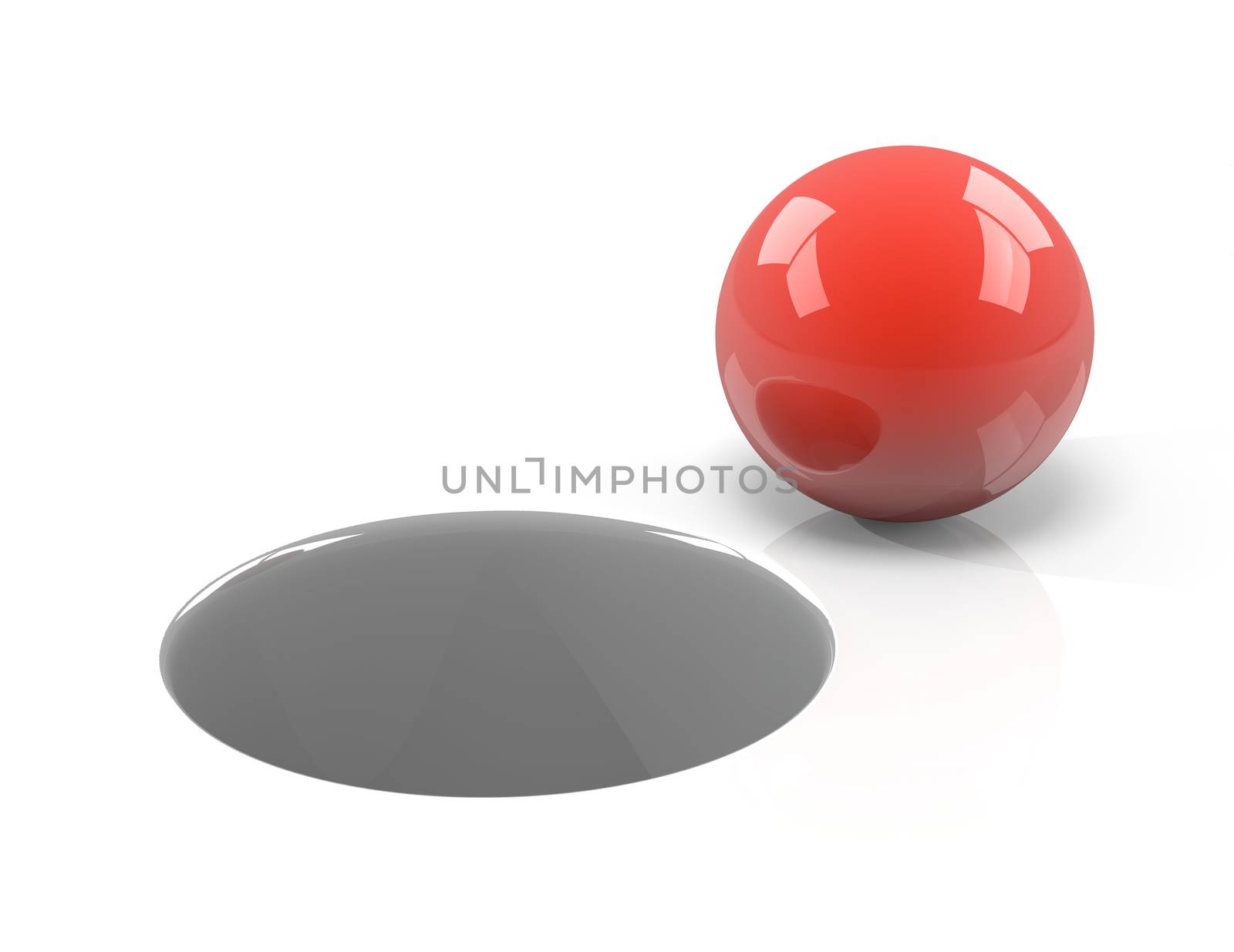 Single Red Ball and Hole on White Background