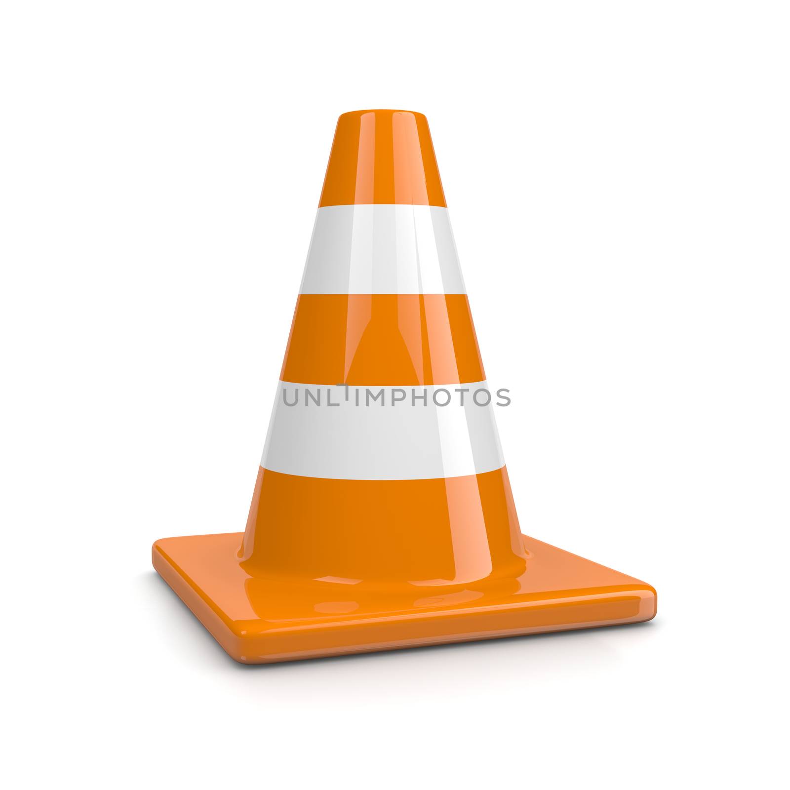 One Single Orange Traffic Cone Isolated on White Background Illustration