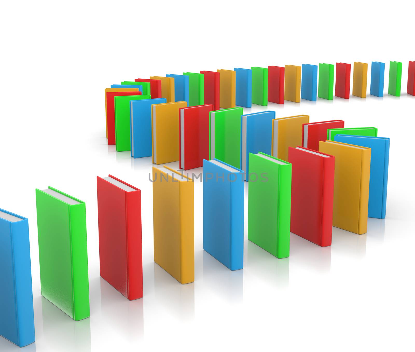Colorful Books Aligned Along a Path on White Background