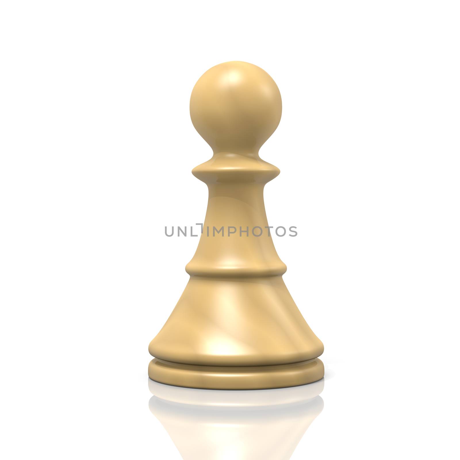 Single Isolated White Wood Chessman on White Background