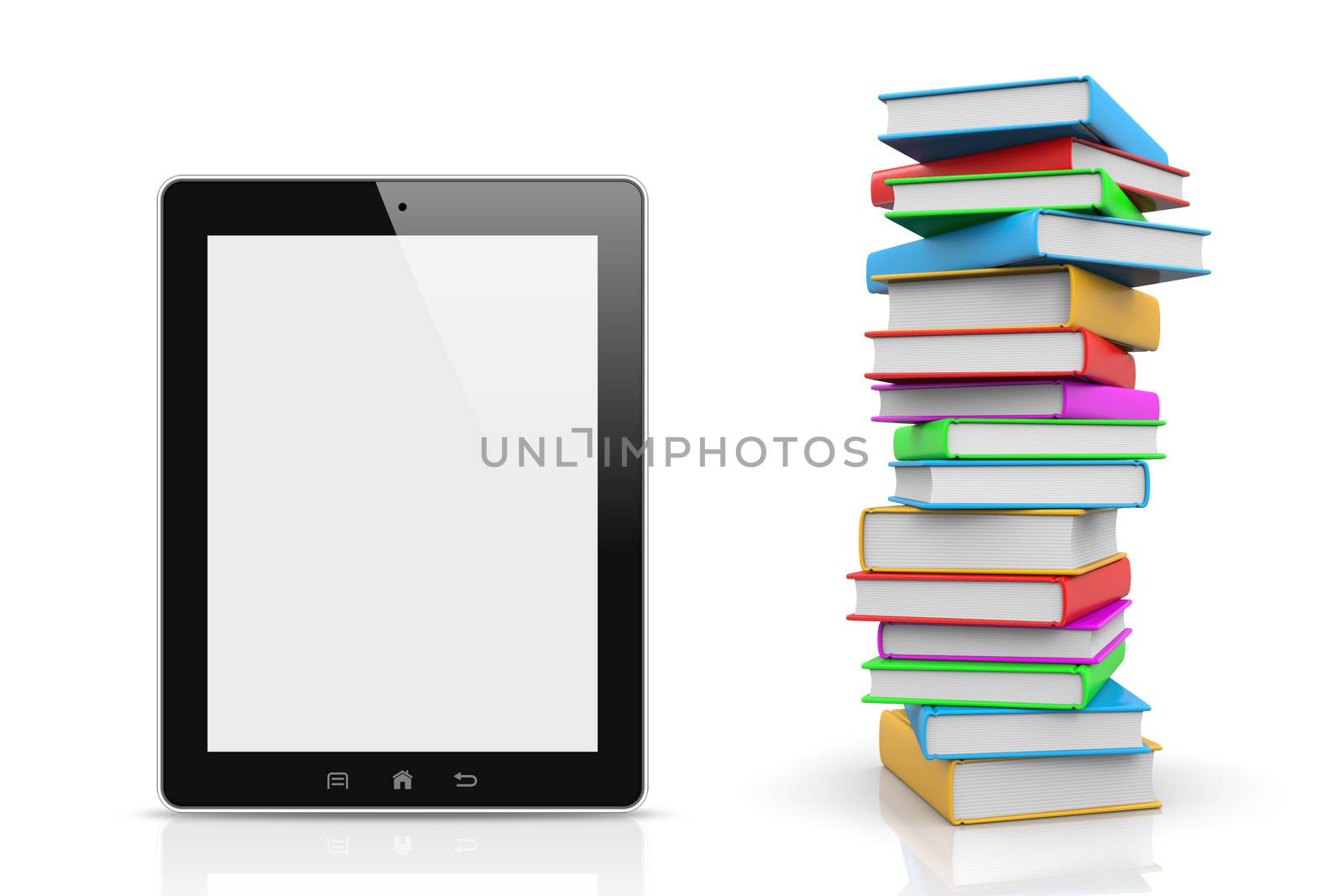 Tablet Pc Compared to a Pile of Colored Books Illustration