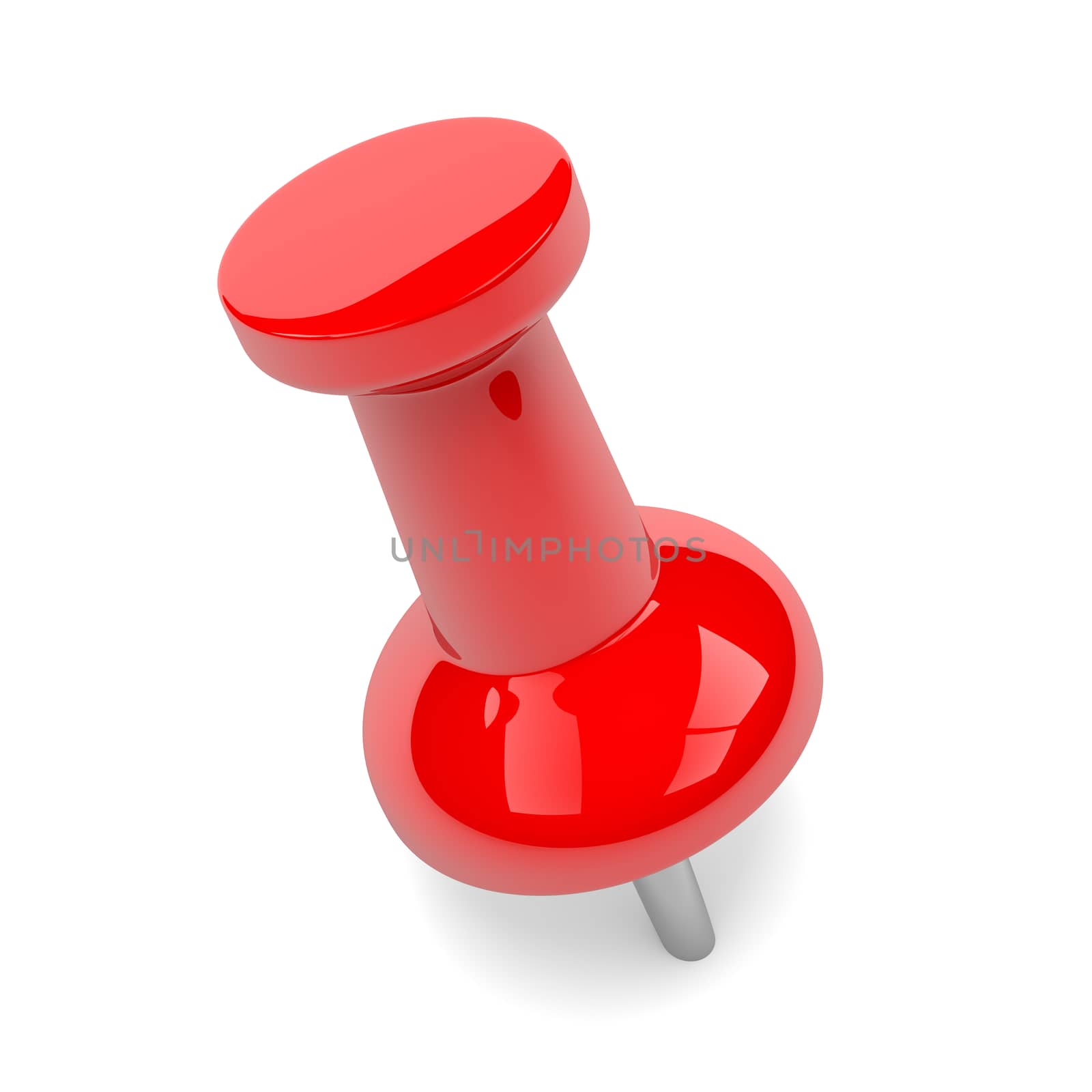 Single Red Pushpin Isolated on White Background
