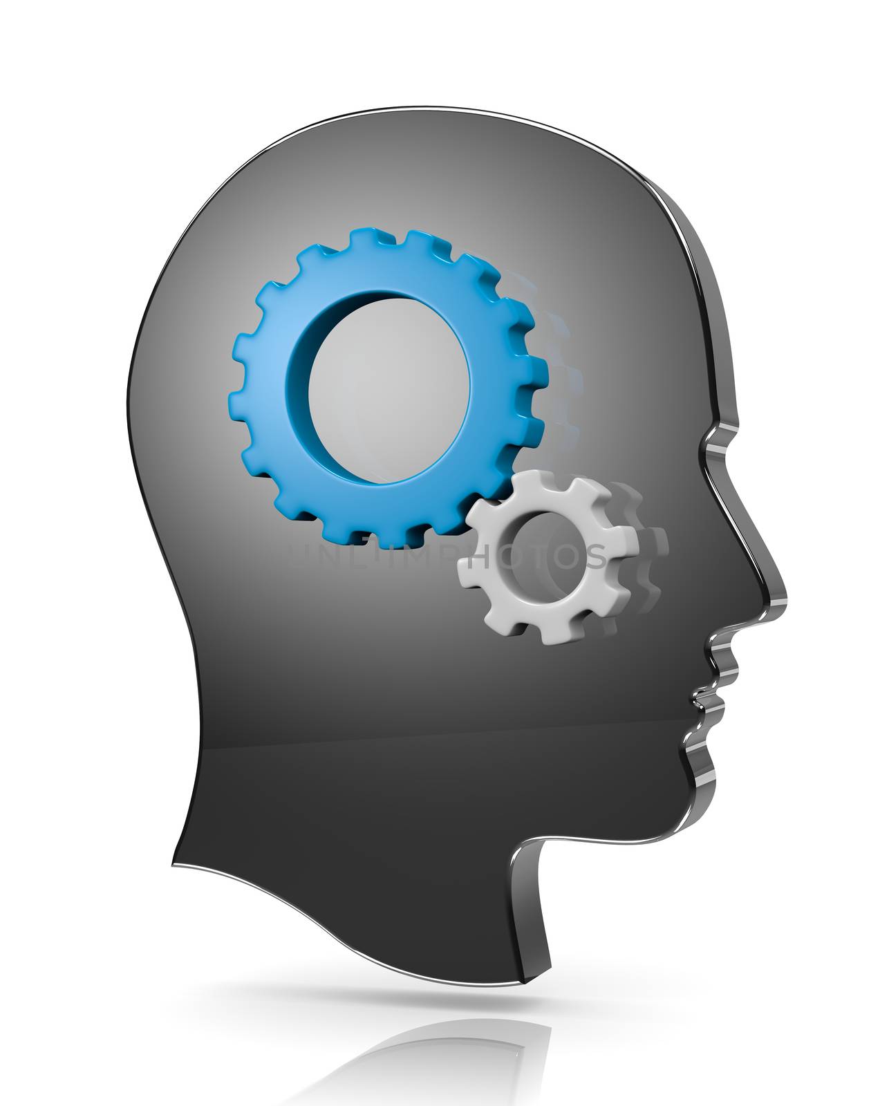 Human Head with Gears on White Illustration